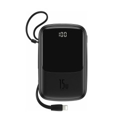 Baseus Qpow Lightning Power Bank 10000mAh 15W με 2 Θύρες USB-A και Θύρα USB-C Μαύρο (PPQD-B01) (BASPPQD-B01)
